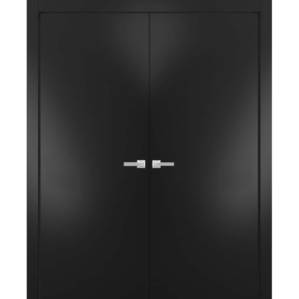 Modern Solid Interior Double Doors Handles / Planum 0010 Black Matte