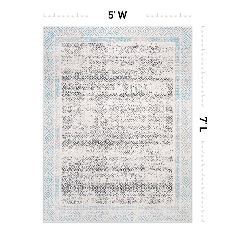 World Rug Gallery Distressed Bohemian Border Area Rug