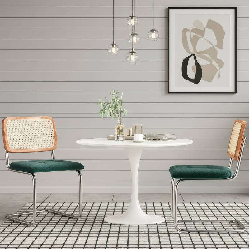 Dining Chairs Set of 2,Mid-Century Modern Chair Armless Mesh Backrest Cane Rattan Chairs for Home Dining Room