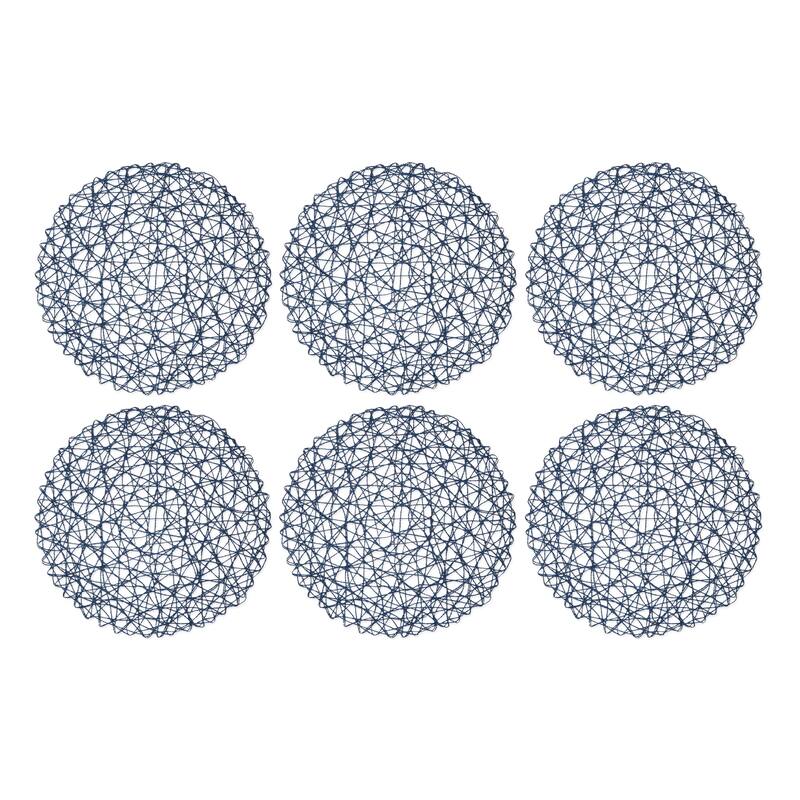 Design Imports Woven Paper Kitchen Placemat Set (Set of 6) - 15x15x1.18 - Round French Blue