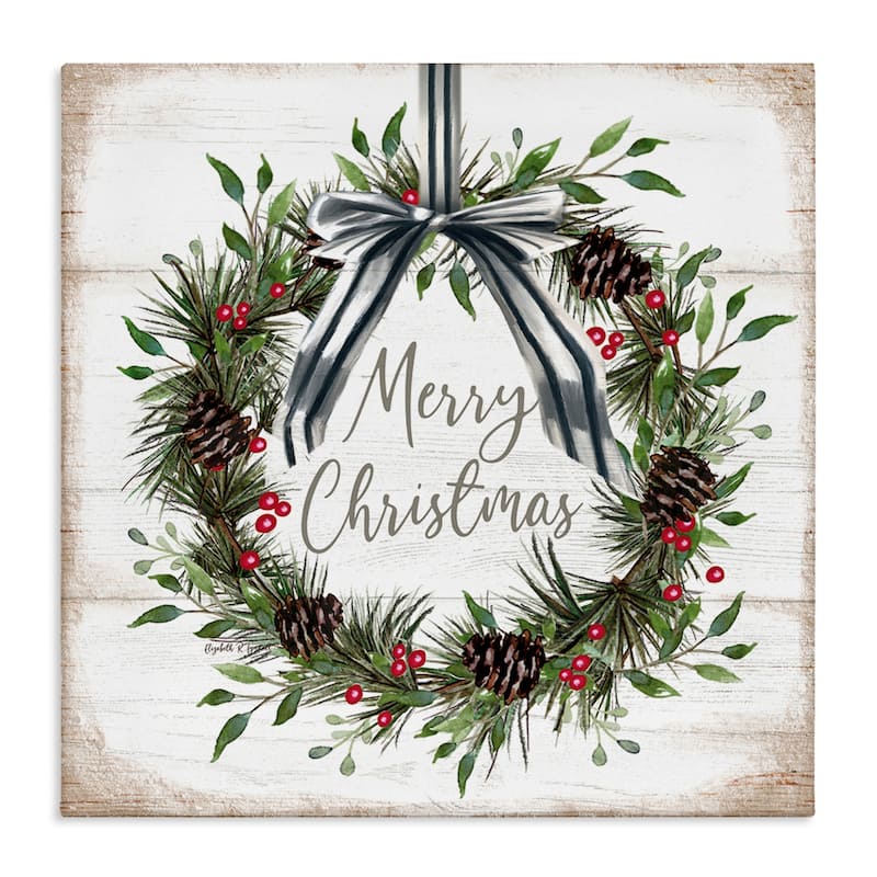 Stupell Rustic Christmas Pinecone Wreath Canvas Wall Art Design By Elizabeth Tyndall - 24 x 24