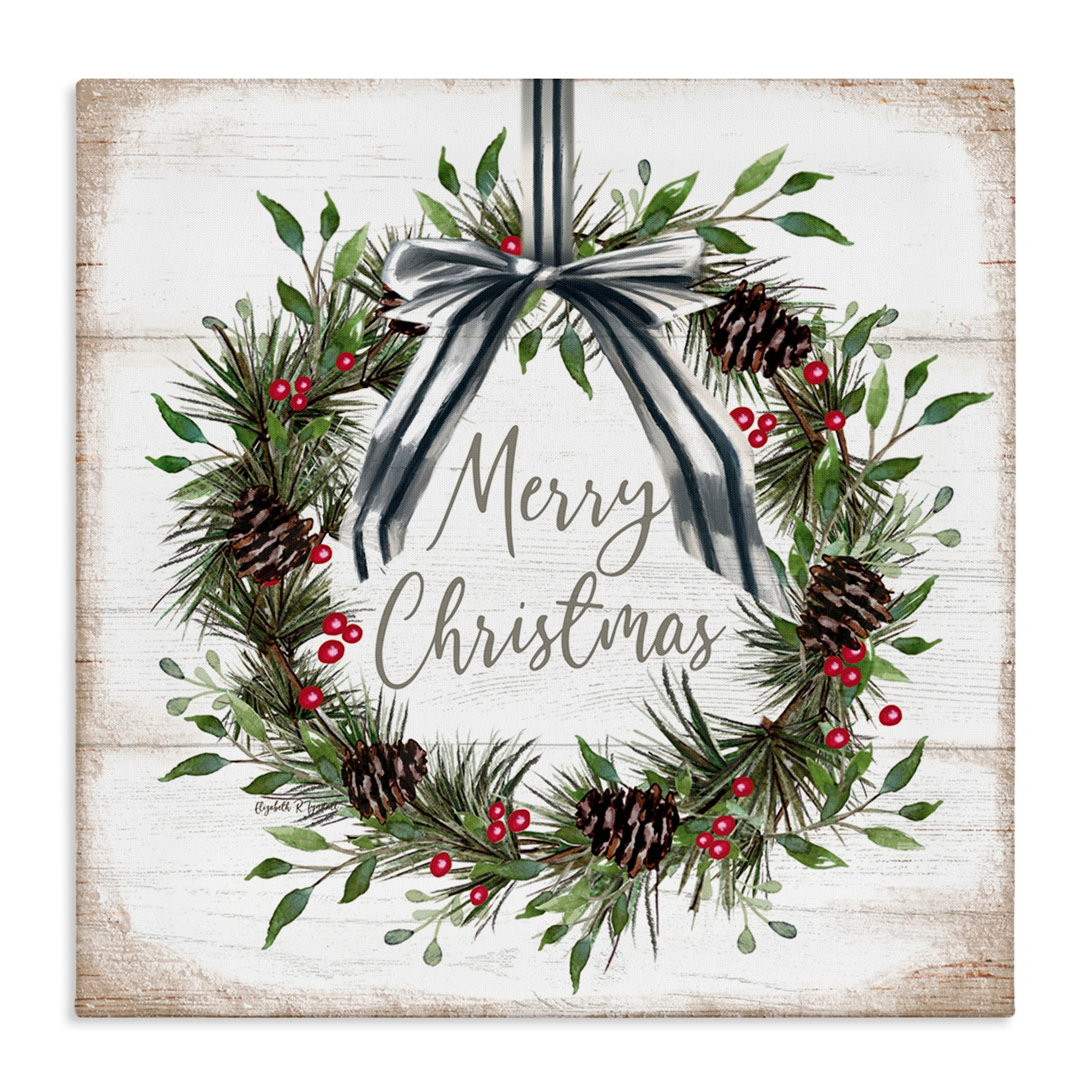 Stupell Rustic Christmas Pinecone Wreath Canvas Wall Art Design By Elizabeth Tyndall