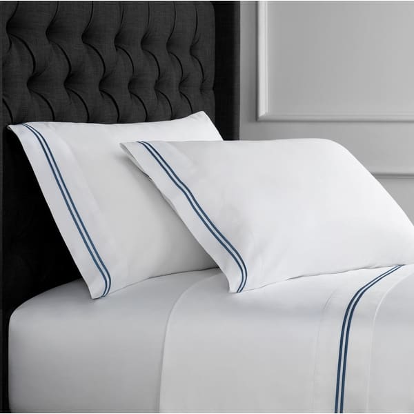 slide 2 of 2, Home Sweet Home Collection 600 Thread Count Cotton 2 Stripe Embroidery Bed Sheet Set California King - Navy