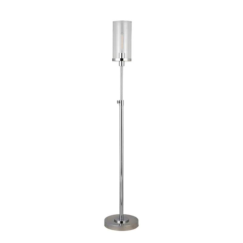 HomeRoots 66" Nickel Torchiere Floor Lamp With Clear Transparent Glass Drum Shade - 66" Tall