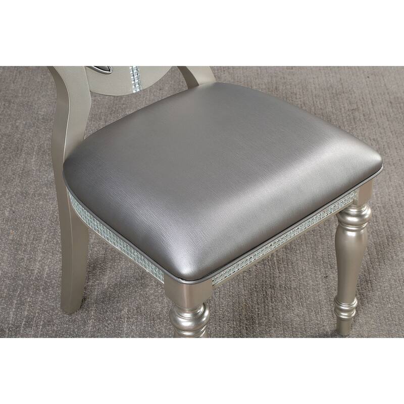 Formal 2pcs Chairs Side Chair Cutout Back Cushion Leatherette Upholstered