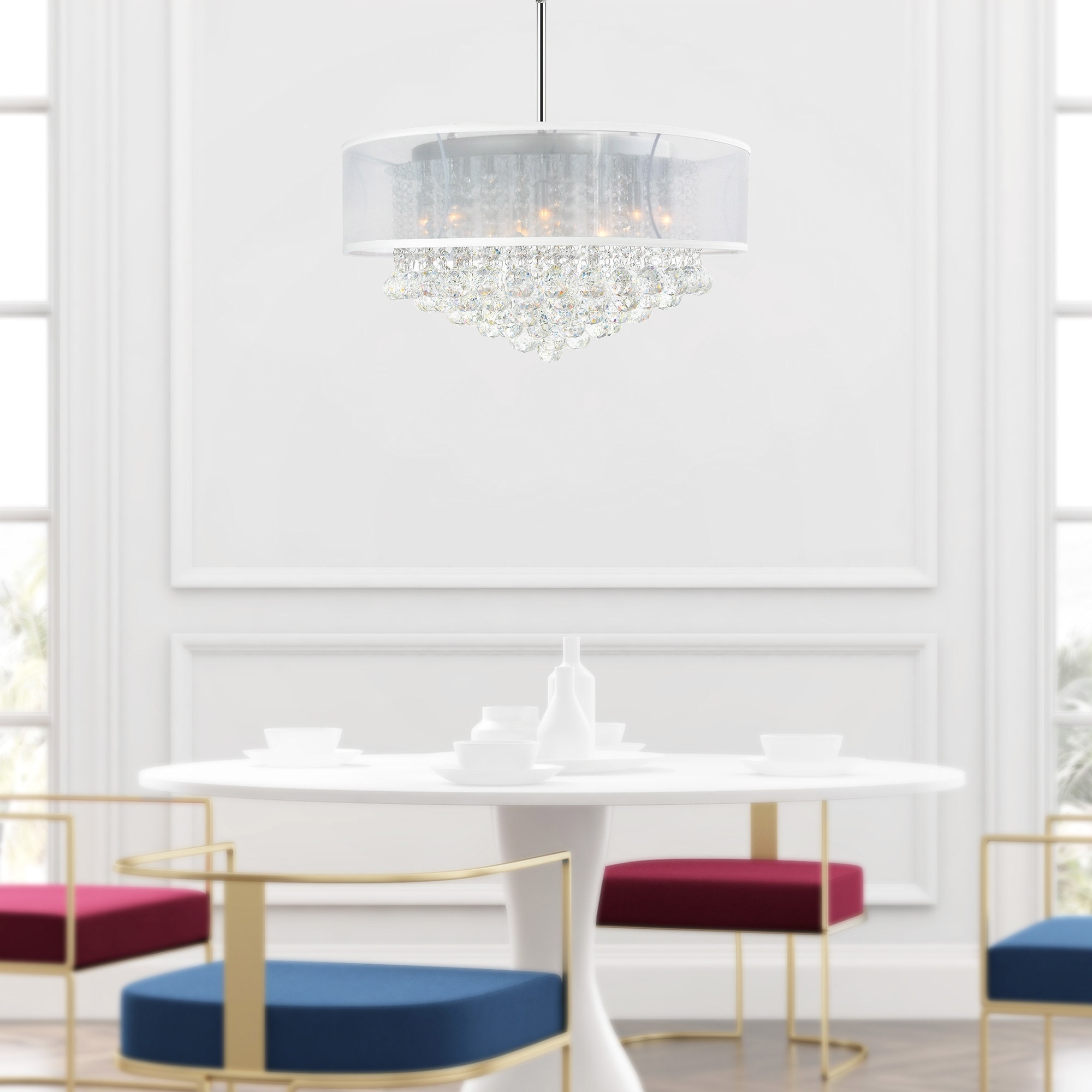 CWI Lighting Radiant 12 Light 24in Chrome Drum Shade Chandelier with White Shade