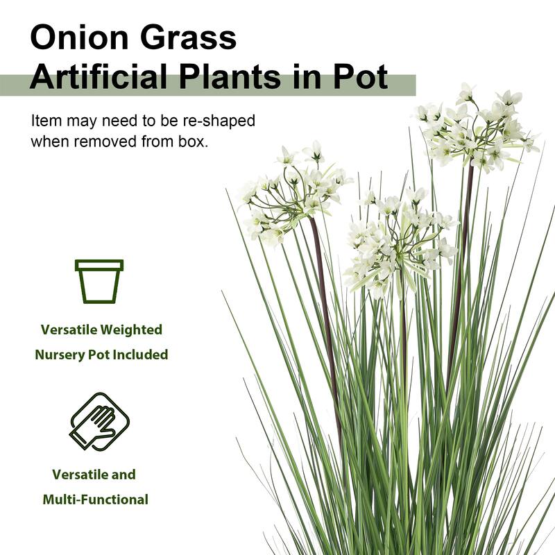 Glitzhome 3.25ft. Artificial Onion Grass in Pot with Planters