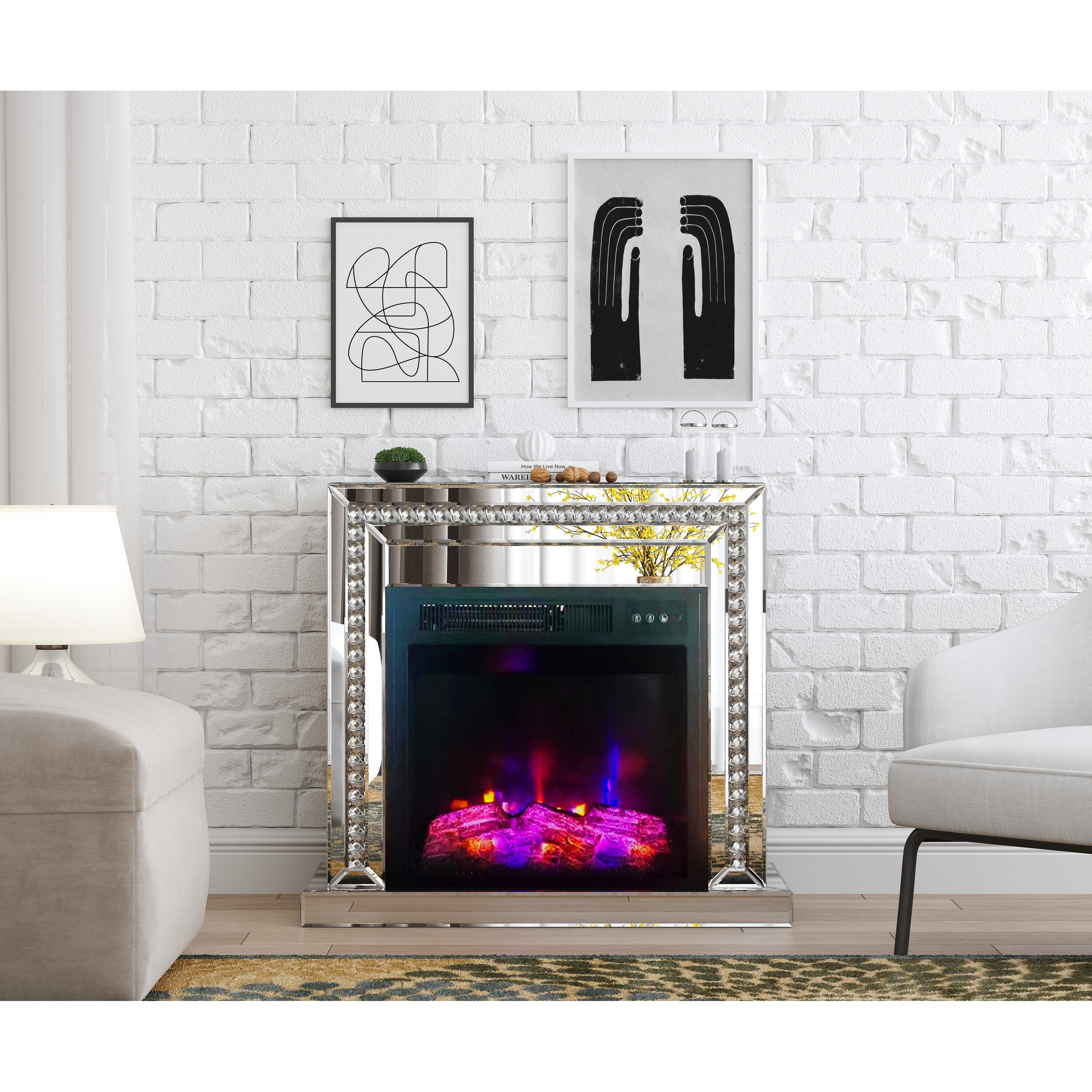 SHYFOY Modern Electric Fireplace with Silver Mirror Finish - On Sale - Bed  Bath u0026 Beyond - 37216073