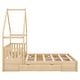 preview thumbnail 6 of 22, Queen Size Wood House Platform Bed with Guardrail and 2-Drawers, Natural - Sturdy Pine Frame with Rustic Window and Fence
