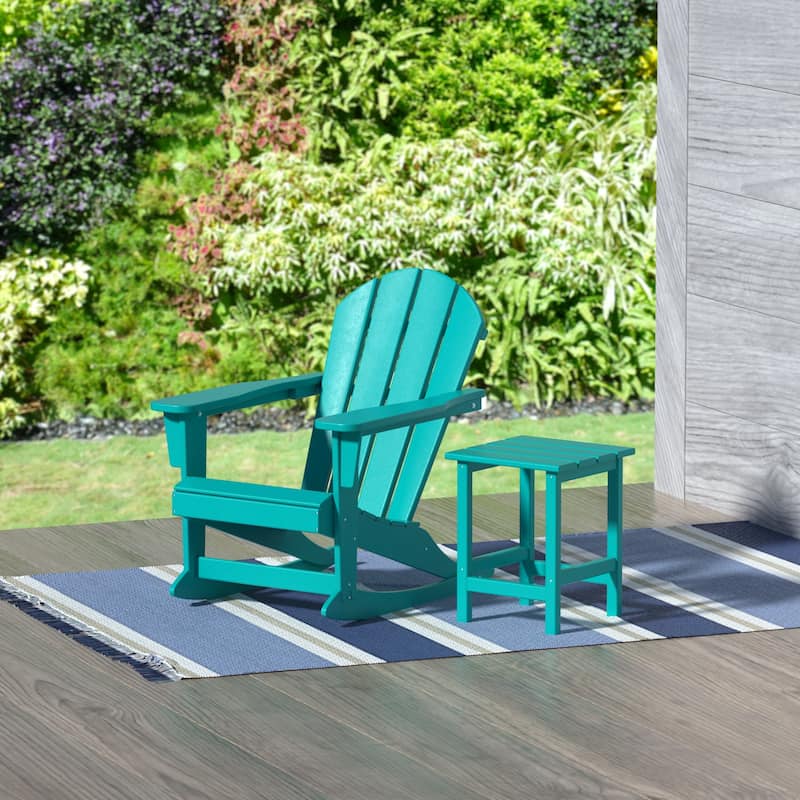 Polytrends Laguna Hdpe All Weather Outdoor Patio Rocking Chair With Side Table (2-Piece Set) - Turquoise