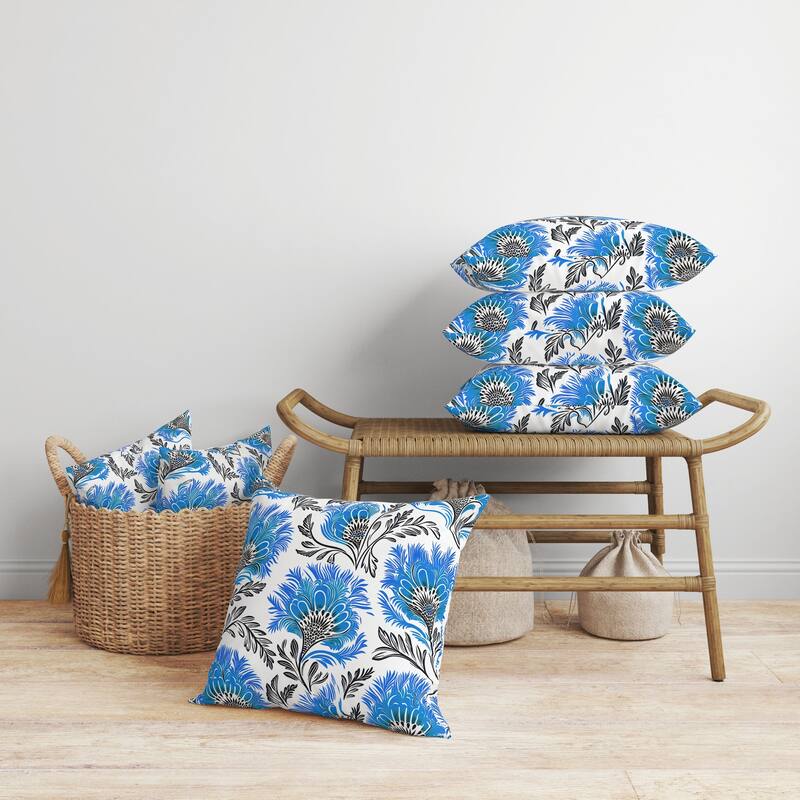 Whimsical Wilds Faux Suede Reversible Throw Pillow White and Blue