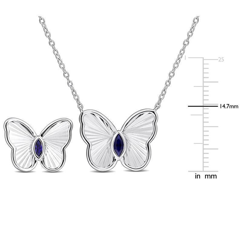 Miadora 3/8ct TGW Created Blue Sapphire Butterfly Stud Earrings and Necklace Sterling Silver