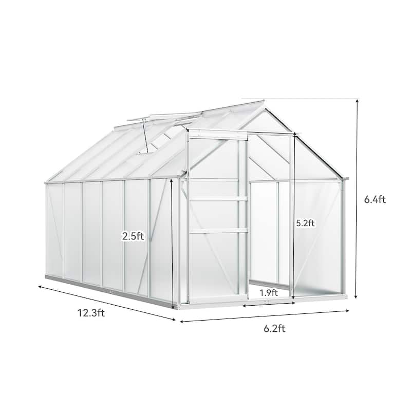 Moasis 6'W X 4/6/8/10/12/16'D Dual-wall PC Walk-in Hobby Greenhouse with Aluminum Frame