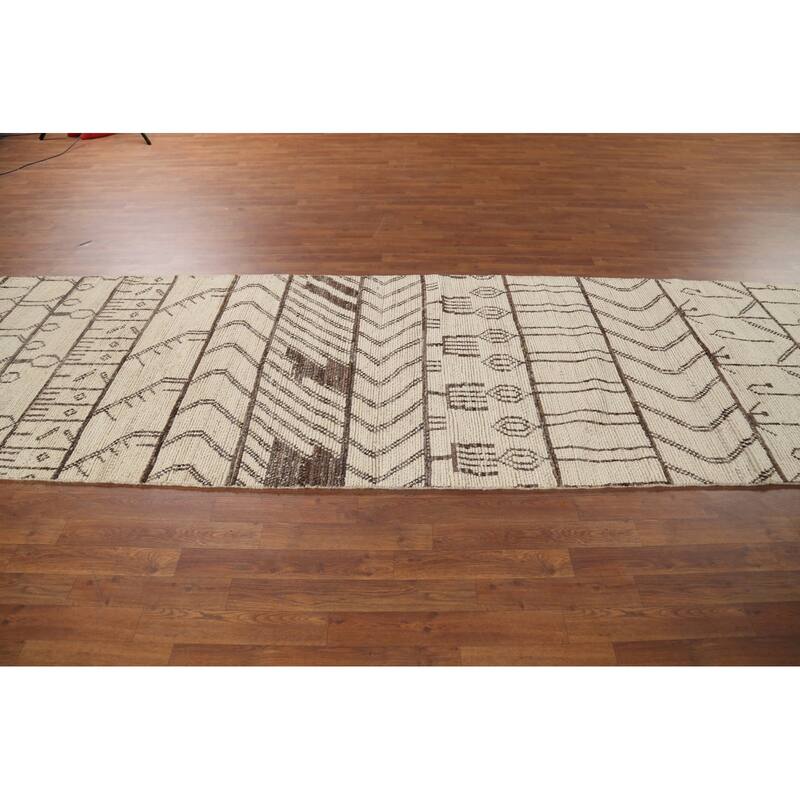 Ivory Moroccan Runner Rug Handmade Wool Carpet - 3'10"x 12'7"