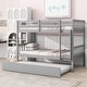 preview thumbnail 1 of 7, Grey Twin over Twin Size Rubber Wood Bunk Bed with Trundle, Ladder and Safety Guardrails Grey