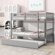 preview thumbnail 2 of 6, Twin Over Twin Rubber Wood Bunk Bed with Trundle, Convertible into Two Twin Beds with Ladder, Guardrails, Grey