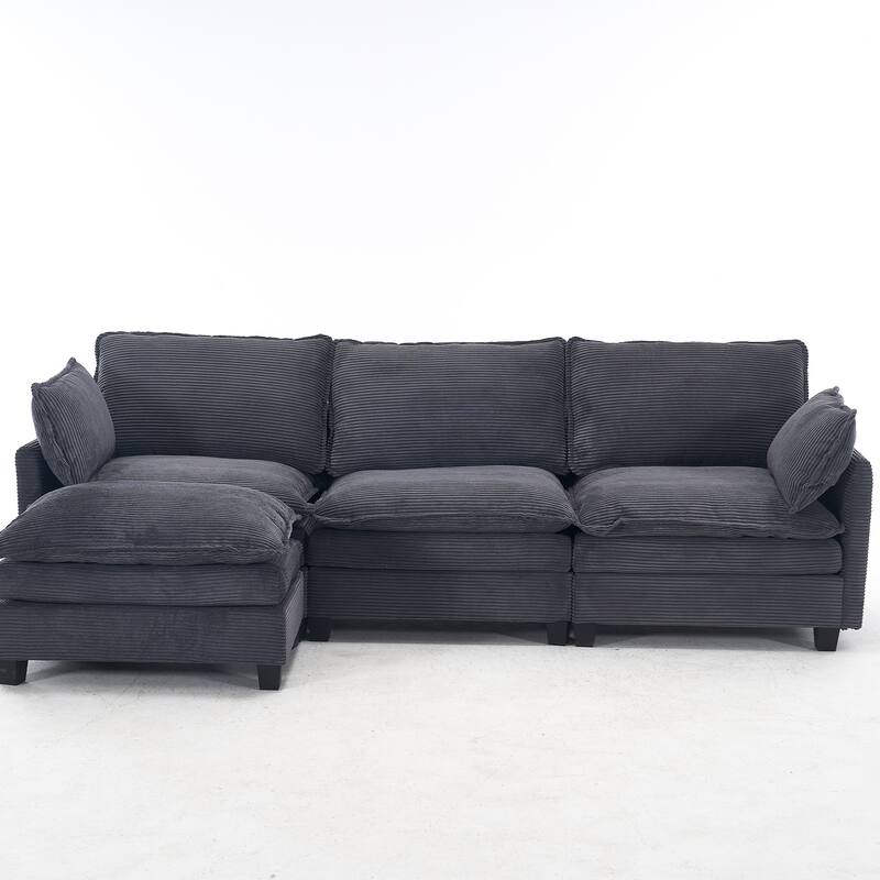 102" Velvet U-Shaped Sectional Sofa with Ottoman & Lumbar Pillows