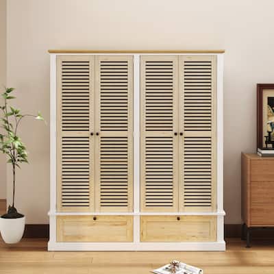 63''W 4 Door Wardrobe Armoire Closet with 2 Drawers - N/A