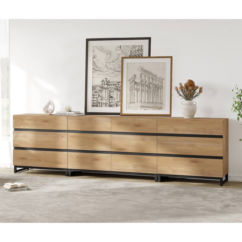 WAMPAT 3 in 1 Multifunctional Dresser with Glass Doors and 5 Drawers, Modern Chest of Drawers for Bedroom