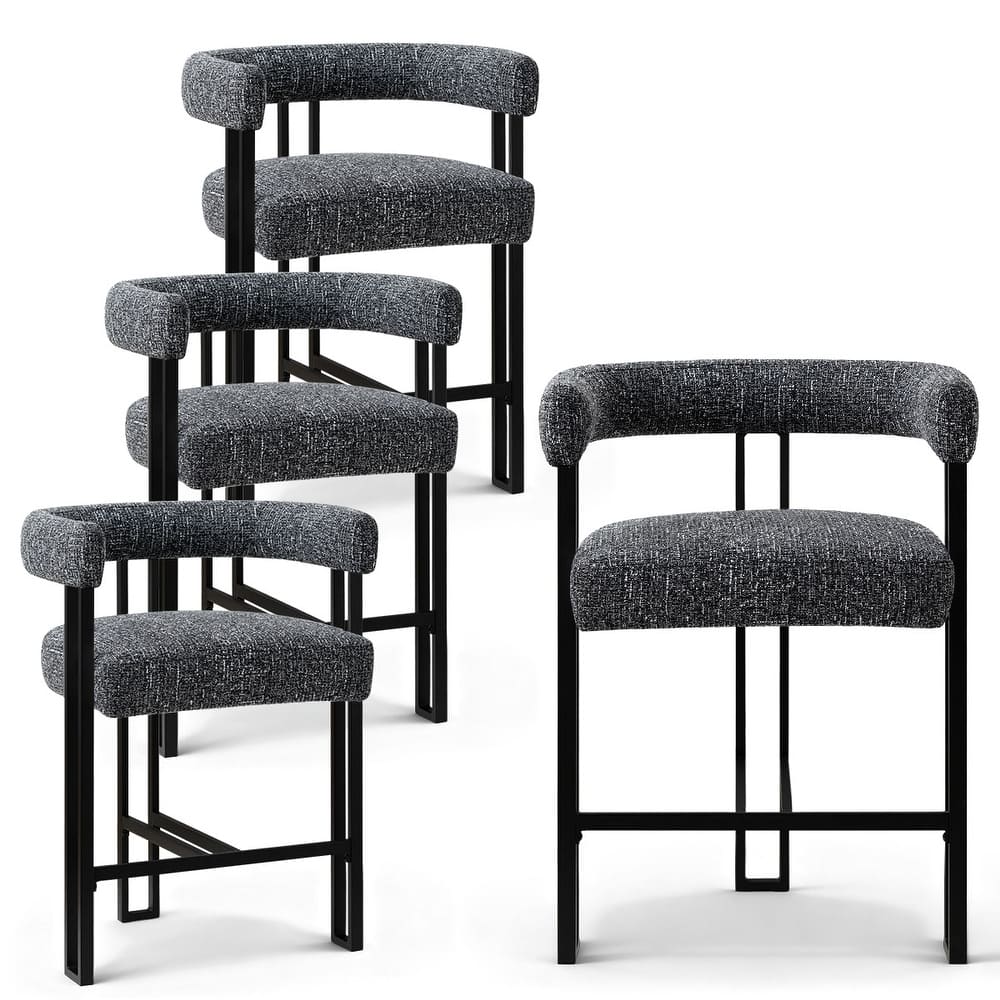 25" Seat Height Upholstered Tweed Black Matel Counter Stool