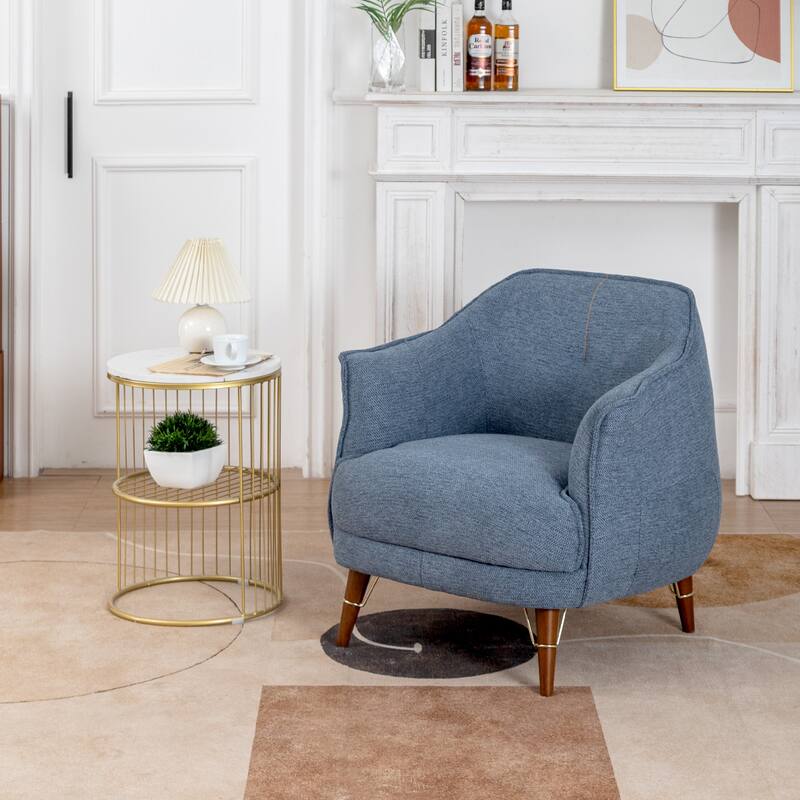XINMICS Mid-Century Modern Accent Chair, Tufted Upholstered Armchair for Living Room, Bedroom, Set of 1 - Blue