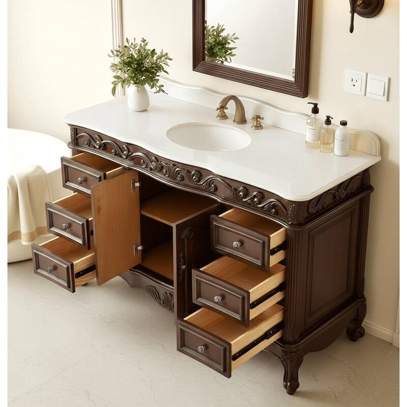 Benton Collection 56 Inch Antique White Traditional Style Single Sink Beckham Bathroom Vanity