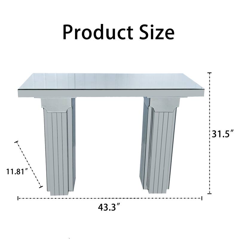 Mirrored Console Table Wide Bling Silver Mirror Entryway Table Modern Rectangle Sofa Table Entryway Desk for Living Room