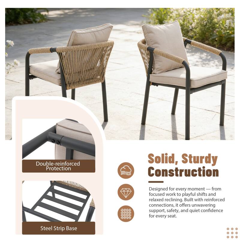 Outdoor Stackable Dining Chair Set of 2 or 4 with PE Wicker Back & Iron Frame