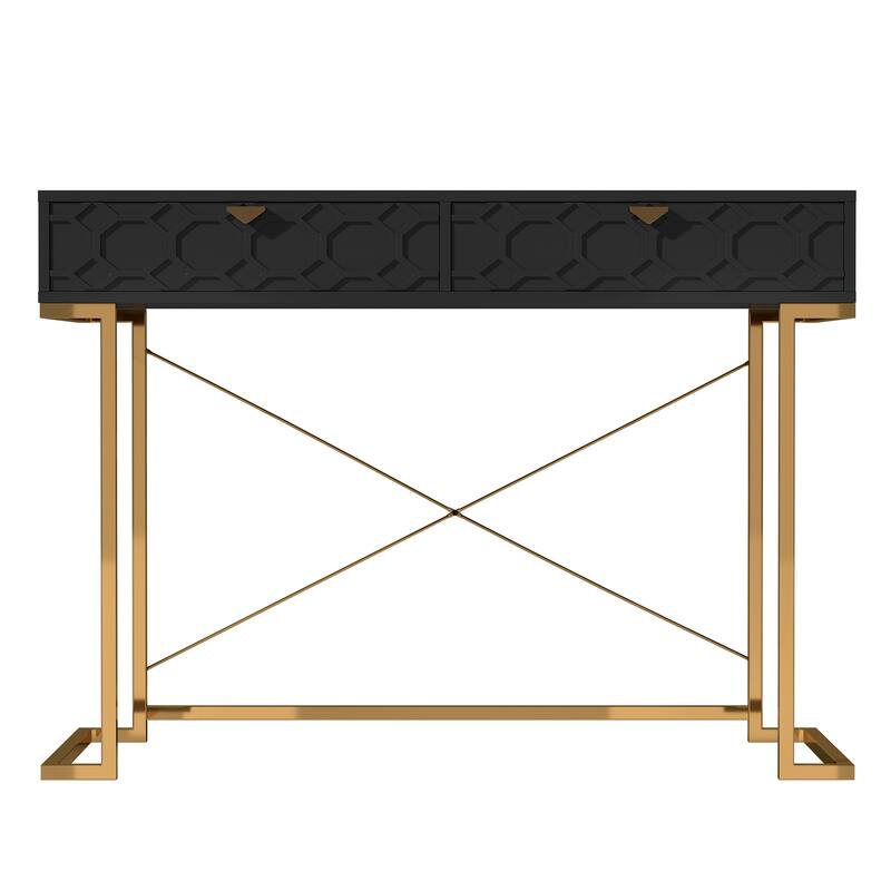 Glossy Storage Home Office Desk with Drawer - Black
