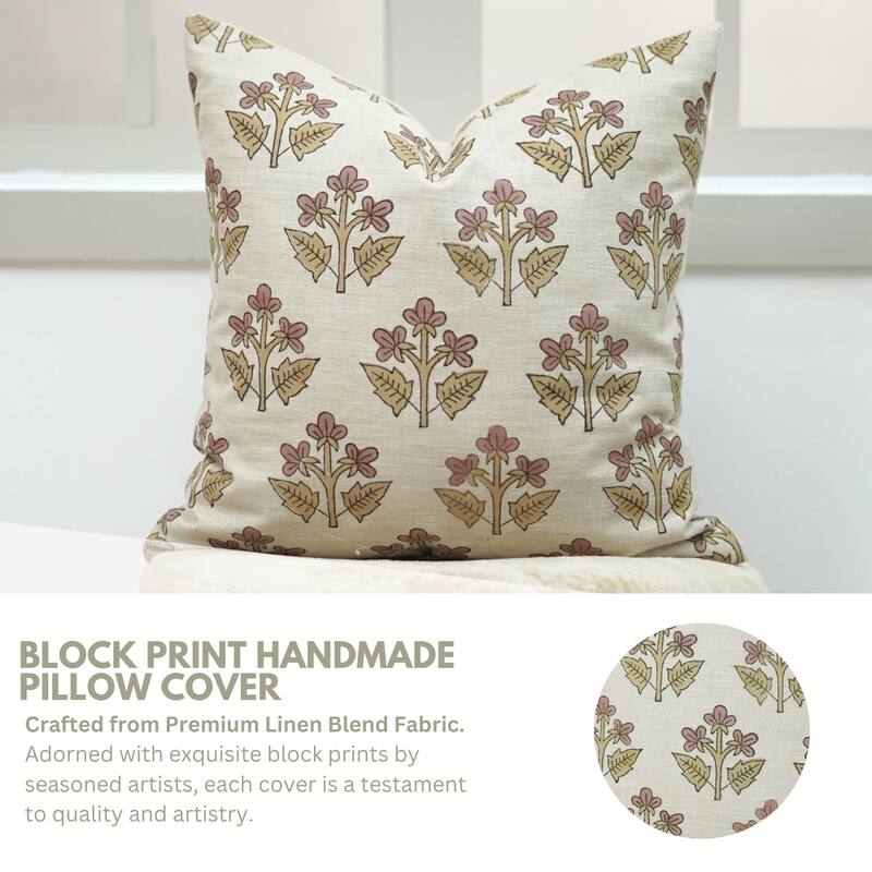Fabdivine Wine 26x26 Inch Handmade Throw Farmhouse Pillowcase for Dining Sofa or Couch Cozy Linen Blend Fabric, Chahat