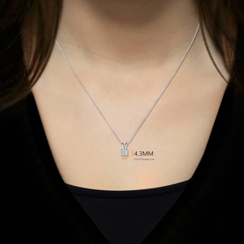 Auriya 14k Gold 1/2ctw Princess-cut Solitaire Diamond Necklace (I-J, I1-I2)
