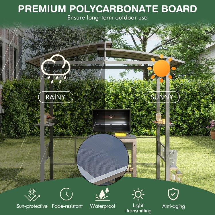 Black Polycarbonate Metal Grill Gazebo with Shelves and Hooks - 96 x 60 x 91.2 in.