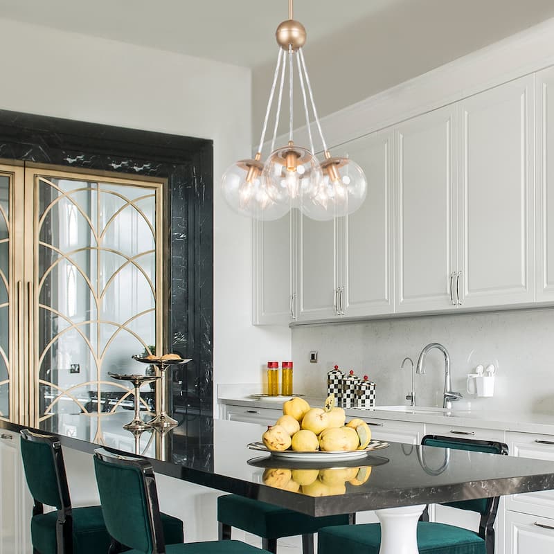 Modern Glam 5-Light Globe Cluster Chandeliers Glass Kitchen Island Pendant Lighting for Dining Room - D 16.5'' x H 85''