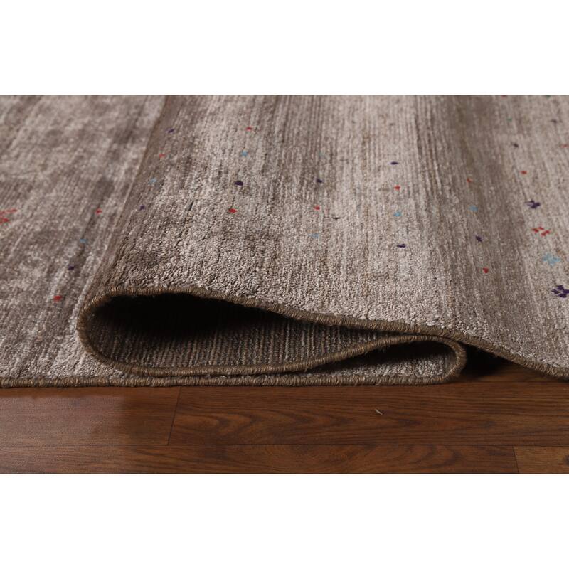 Brown Gabbeh Oriental Area Rug Hand-Knotted Silk Carpet - 8'11" x 11'8"