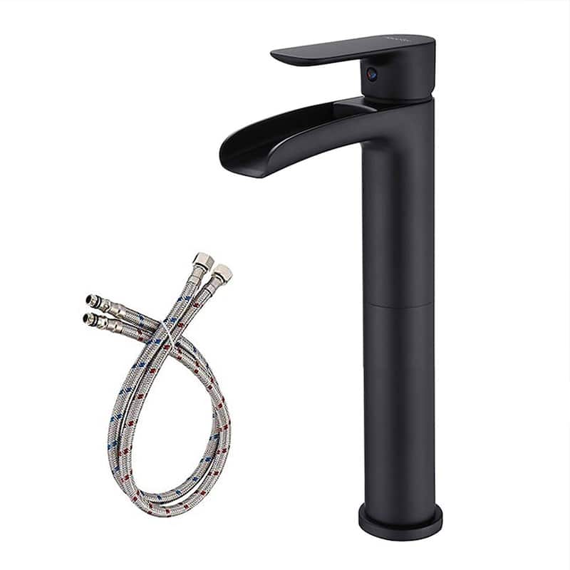 Vessel Sink Faucet Waterfall Bathroom Faucet, Matte Black - Matte Black