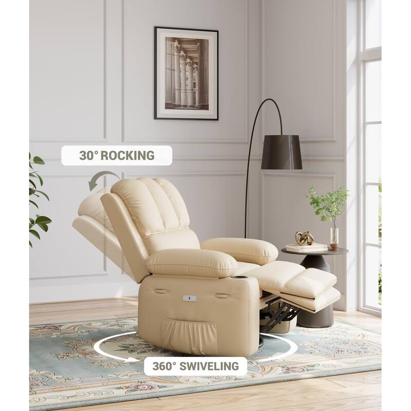 360° Swivel Oversized Recliner Chairs with Heat and Massage - Beige