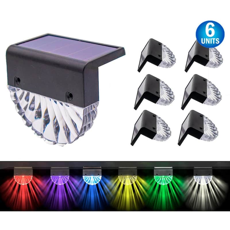 Solar Garden Deck Lights 6 Solar Powered RGB - Pool & Fence Lights - Waterproof Color Changing - 3.5 x 2.1 x 3.5 in - Black - 3.5 x 2.1 x 3.5 in