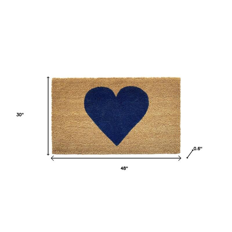 HomeRoots 30" X 48" Brown And Dark Blue Heart Outdoor Coir Door Mat - 30.00' X '48.00