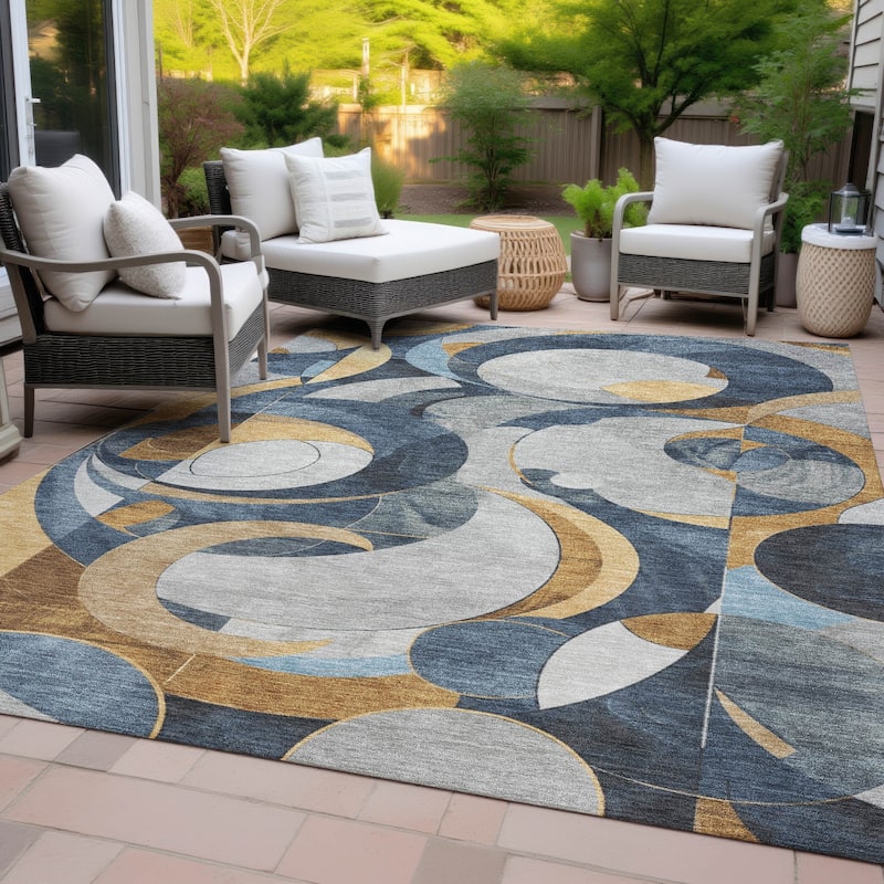 Machine Washable Indoor/Outdoor Geometric Flair Chantille Rug