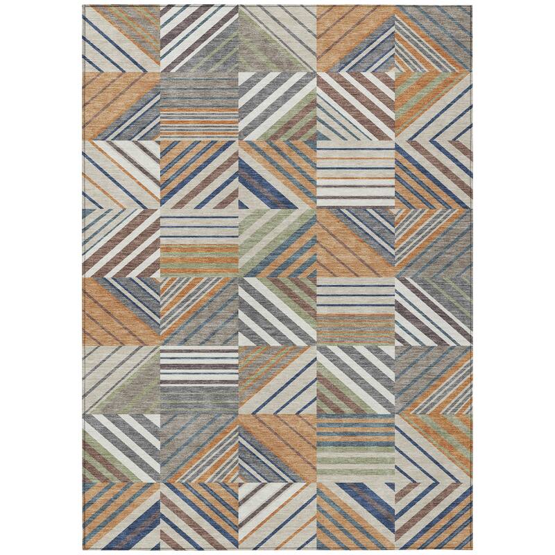 Machine Washable Indoor/ Outdoor Geo Mosaic Chantille Rug