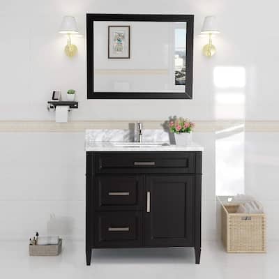 Vanity Art 36-Inch Single Sink Bathroom Vanity Set Carrara Marble Stone Top 3 Drawers 1 Shelf Undermount Sink with Free Mirror