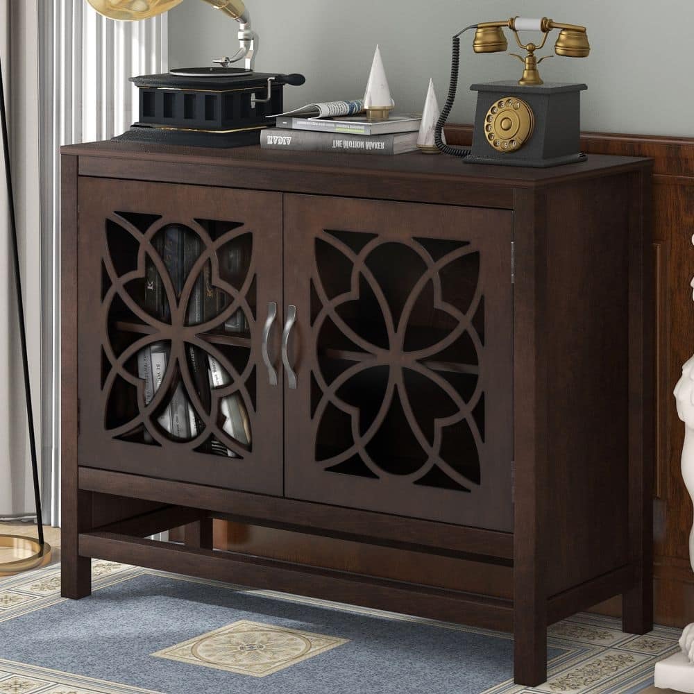 Wood Accent Buffet Sideboard Storage Cabinet with Doors and Adjustable Shelf