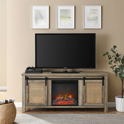 58-inch Freestanding Electric Fireplace with Storage Space