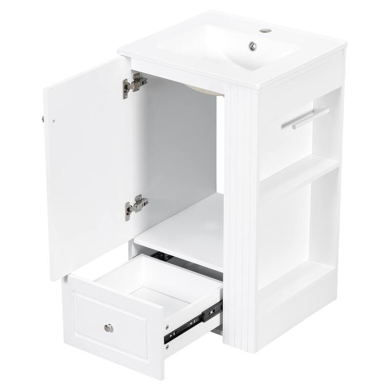 Roomfitters 20" Bathroom Vanity with Sink, Soft-Close Drawer, Side Open Shelves & Pinewood Towel Bar