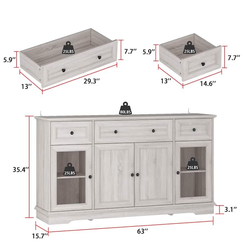 Elegant Wood-Grain Buffet Cabinet with Adjustable Shelves Sideboard