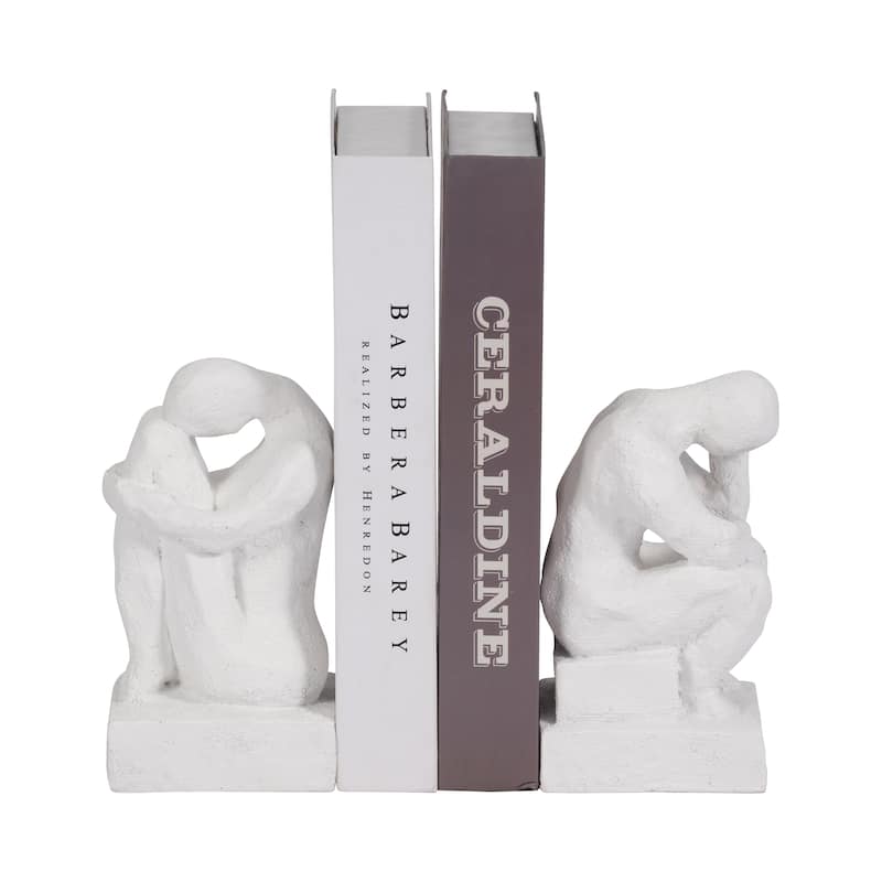 Modern Thinking Man Decorative Bookends - Set of 2, 7", White - 7.0"