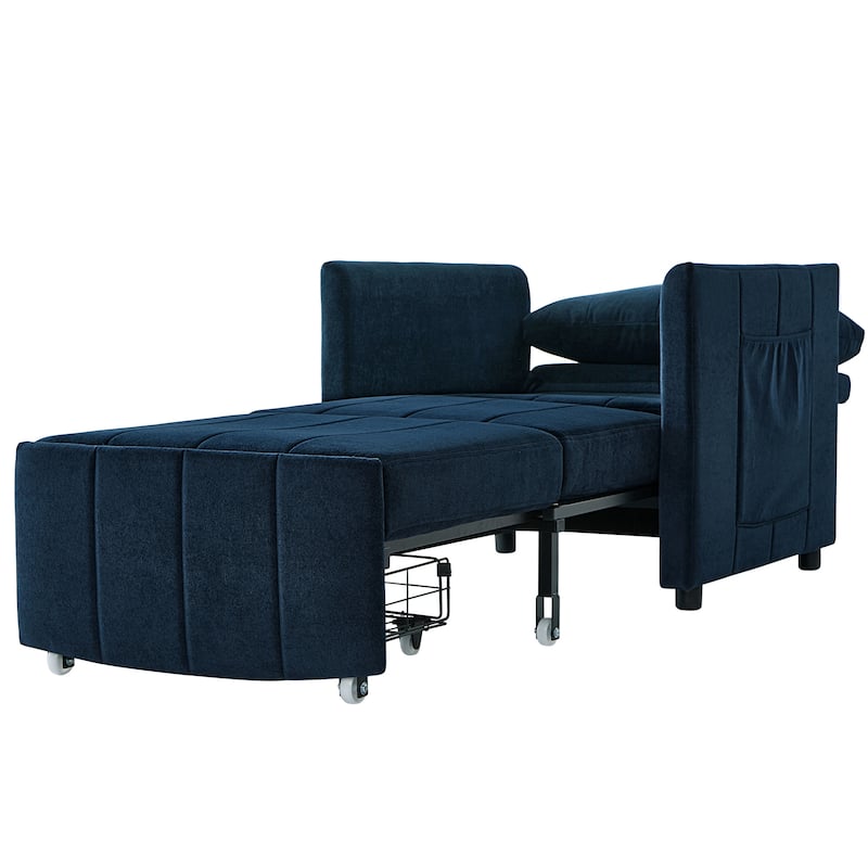 Roomfitters Convertible Sleeper Sofa with Pull-Out Bed 5-Position Adjustable Backrest Side Pockets & Storage Basket
