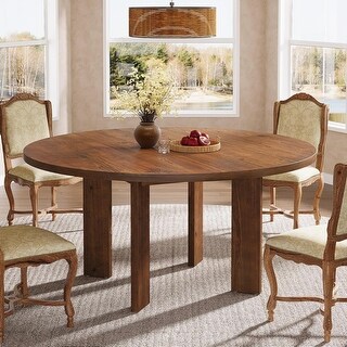 Farmhouse 47.24" Solid Wood Round Dining Table for 4-6 People, Dinner ...