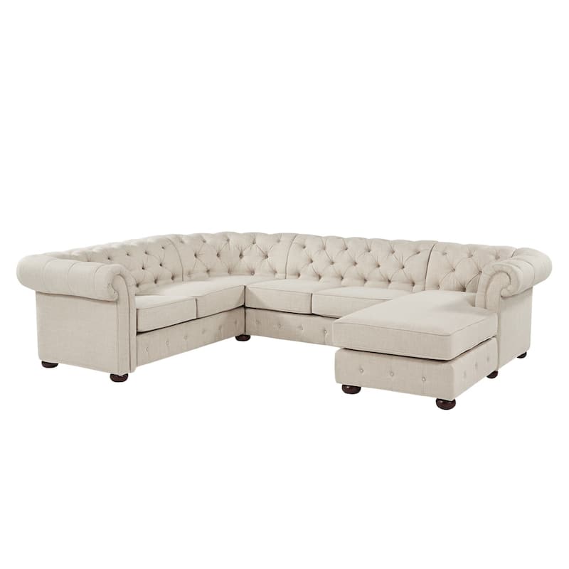 Knightsbridge Chesterfield U-Shape Sectional by iNSPIRE Q Artisan - Beige Linen - Right Facing