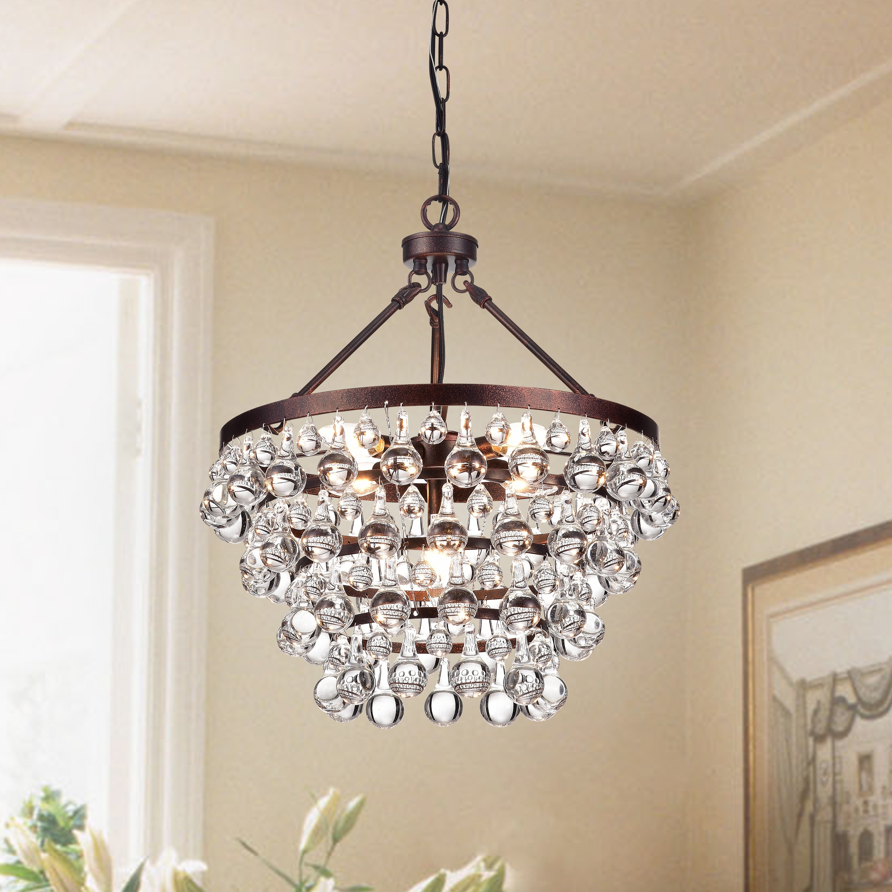 Antique Copper 5-Light Four Tier Crystal Chandelier - Antique Copper